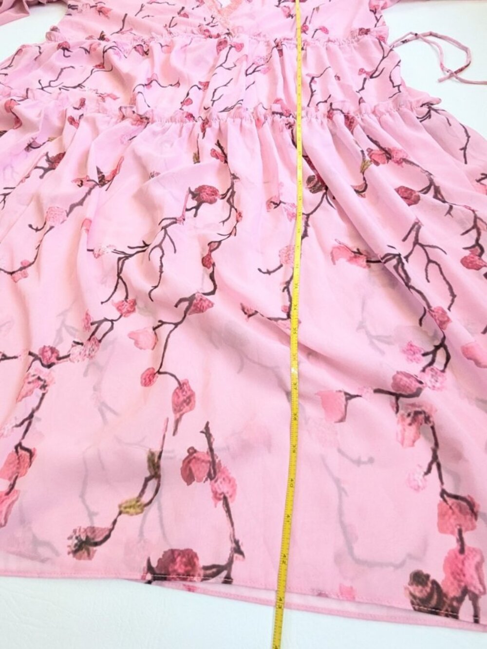 Nwt Soolinen Sheer Tiered Chiffon Midi Dress Pink Floral Dress L Coquette — image 8 of 8